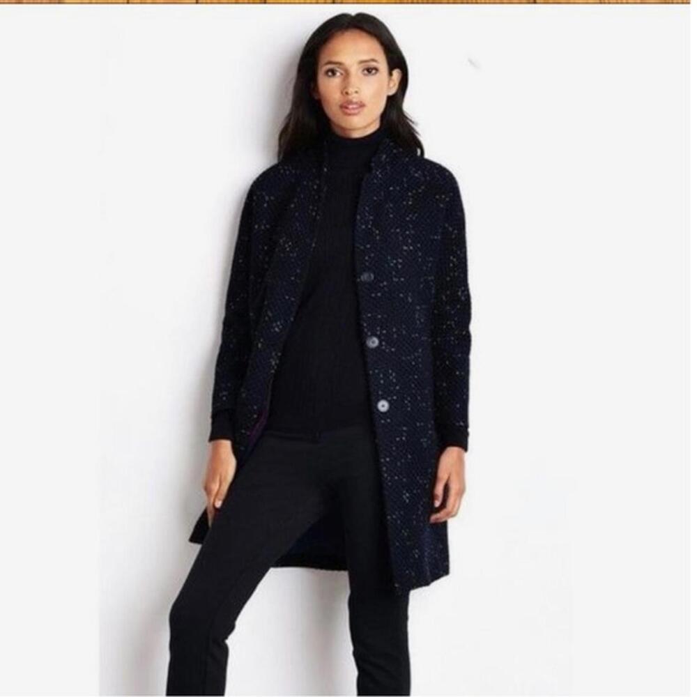 EUC Lands’ End Women’s Tweed Boucle Speckled Pea Coat blue 18 Petite